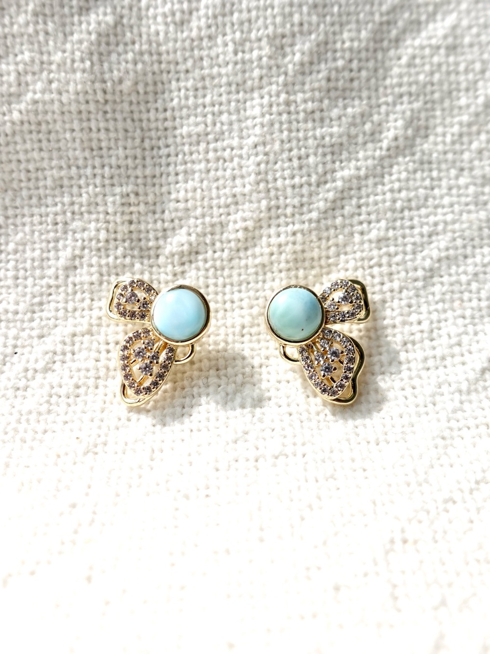NEW! Gold Plated Larimar Stone Butterfly Stud Earrings